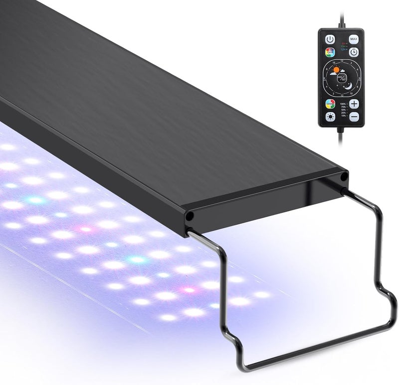 Hygger إضاءة LED لحوض السمك مع إضاءة طيف كامل مع وضع دورة النهار والليل 24/7 ومؤقت تشغيل/إيقاف تلقائي، 7 خيارات ألوان، قابلة للتعتيم، حامل قابل للتمديد لحوض سمك عذب بحجم 24~30 بوصة - Image 1